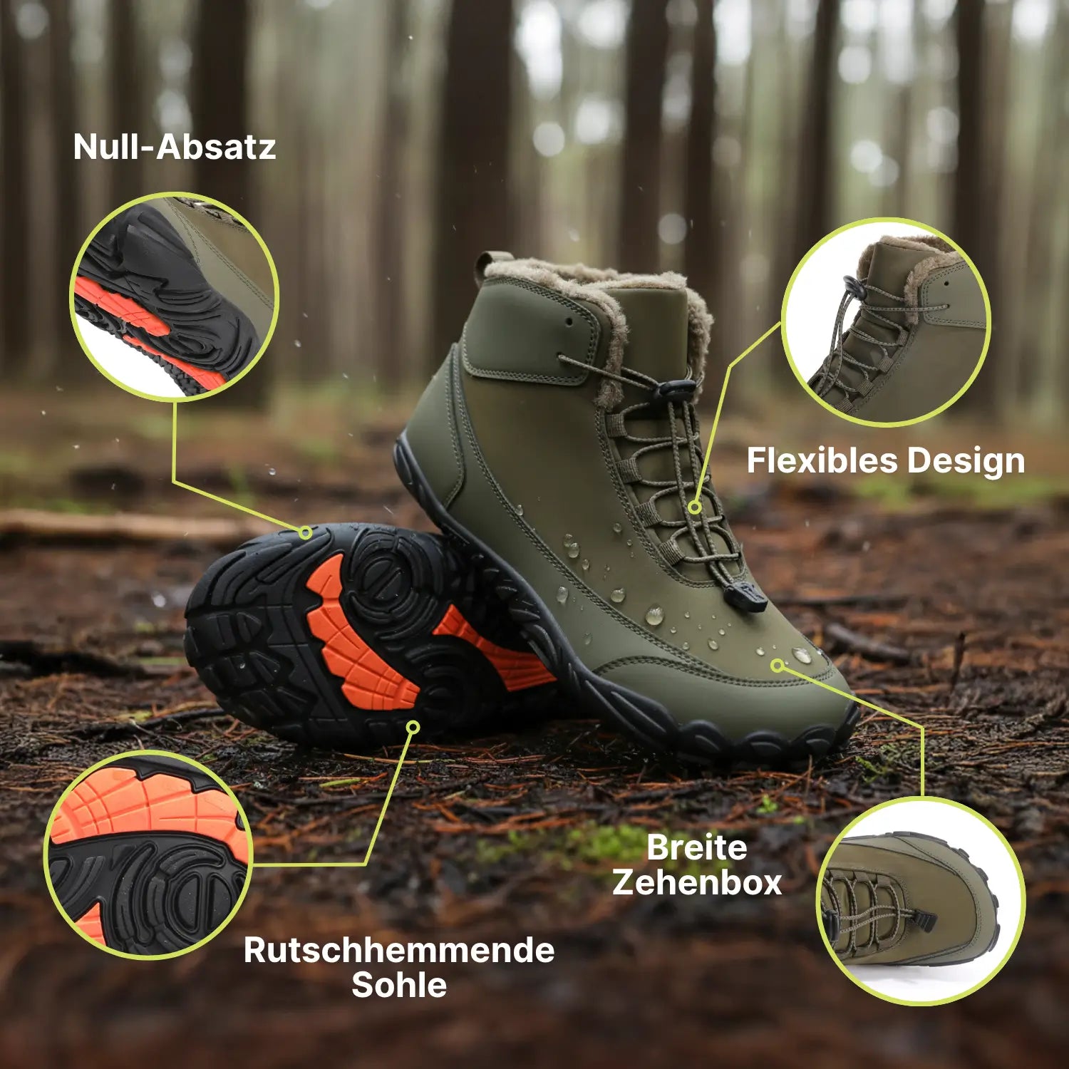 Polaris HydroTex™ – 99,7 % wasserdicht & schneefest. Winter‑Barfußschuhe mit warmem Fleecefutter (Unisex)
